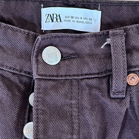 Zara Straight Leg Jeans Womens 4 Brown High Rise Button Fly Pockets Classic Fit - Picture 8 of 9
